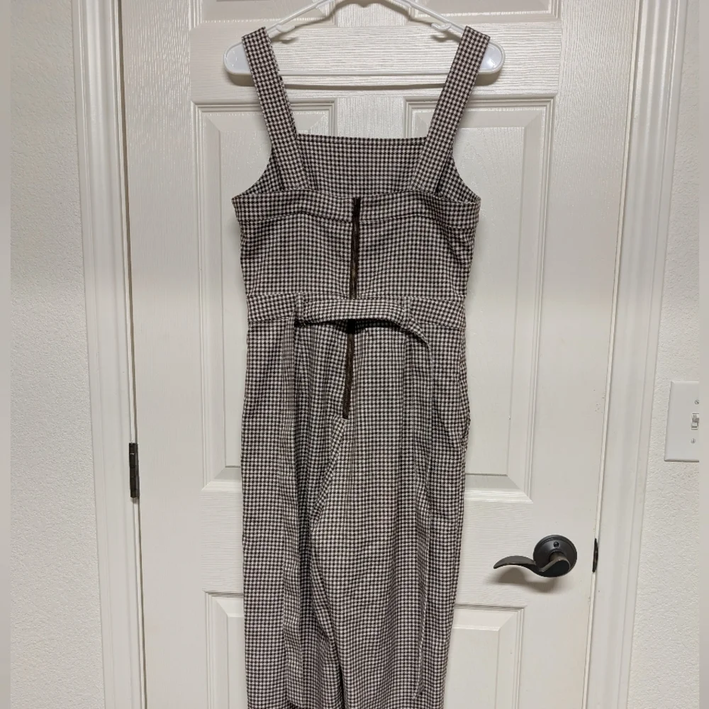 & Other Stories Belted Micro Gingham Houndstooth Overalls Brown S 4 Square Neck - Picture 7 of 14